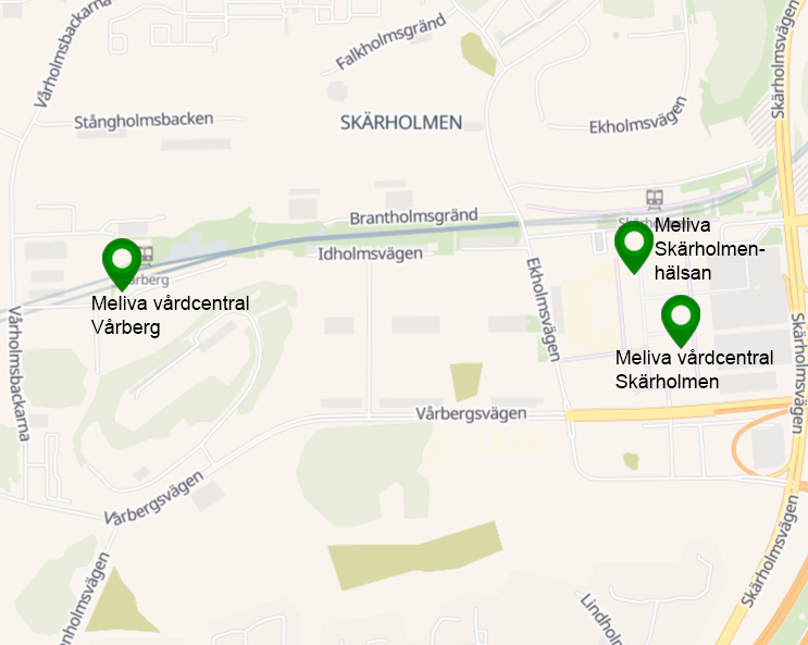 Karta över vårdcentraler i Skärholmen