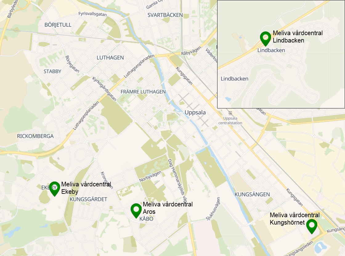 Hitta vårdcentral Uppsala, karta